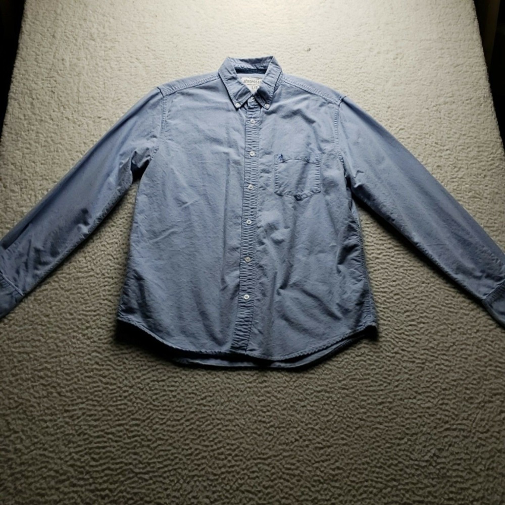 Aeropostale Shirt Mens Large Blue Chambray Long Sleeve Button-Up Casual Cotton